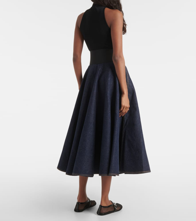 Shop Alaïa Denim Midi Skirt In Blue