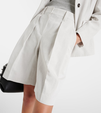 Shop Brunello Cucinelli Pleated Cotton And Linen Bermuda Shorts In White
