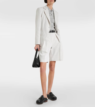 Shop Brunello Cucinelli Pleated Cotton And Linen Bermuda Shorts In White