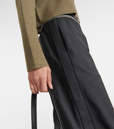 Loewe Women's Crop Logo Band Wide-leg Trousers In Grey