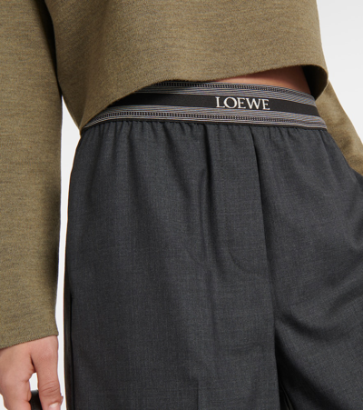 Shop Loewe Wool Cropped Wide-leg Pants In Grey