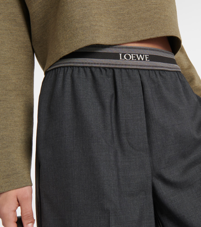Loewe Women's Crop Logo Band Wide-leg Trousers In Grey