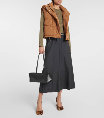 Loewe Women's Crop Logo Band Wide-leg Trousers In Grey