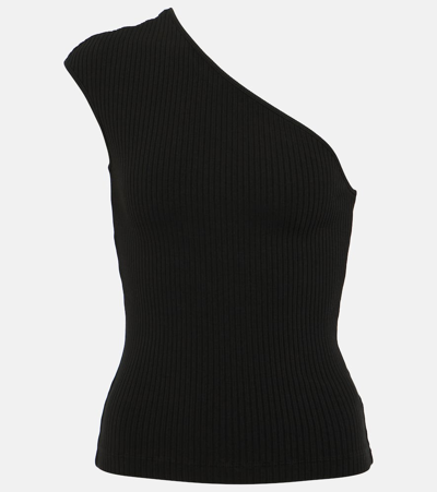 Shop Agolde Nessa One-shoulder Cotton-blend Tank Top In Black