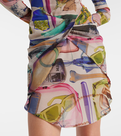Shop Off-white Printed Turtleneck Tulle Minidress In Multicoloured