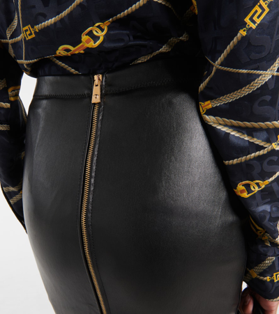 Shop Versace Leather Midi Skirt In Black