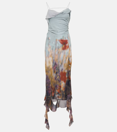 Shop Acne Studios Delousi Floral Ruffled Midi Dress In Blue