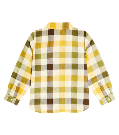 Shop Bonpoint Daho Checked Linen And Cotton Shirt In Green