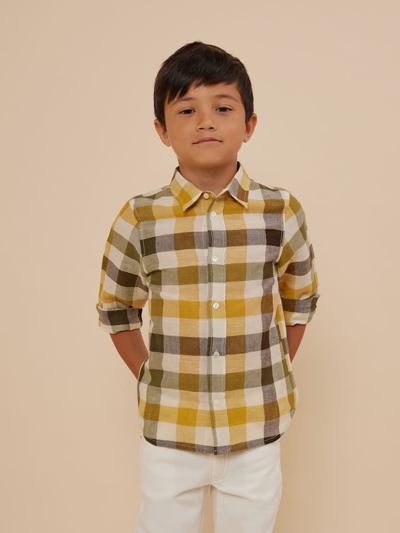 Shop Bonpoint Daho Checked Linen And Cotton Shirt In Green