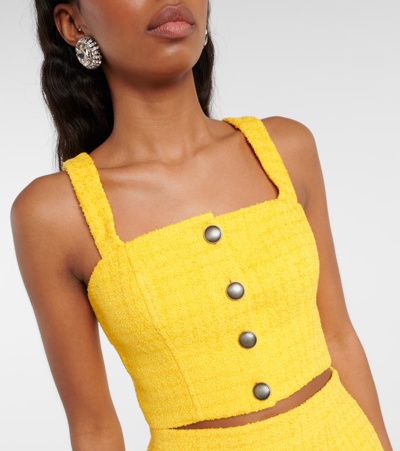 Shop Alessandra Rich Embellished Tweed Crop Top In Yellow