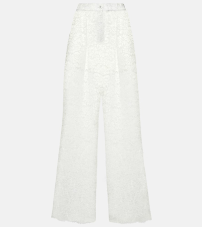 Shop Dolce & Gabbana High-rise Lace Wide-leg Pants In White