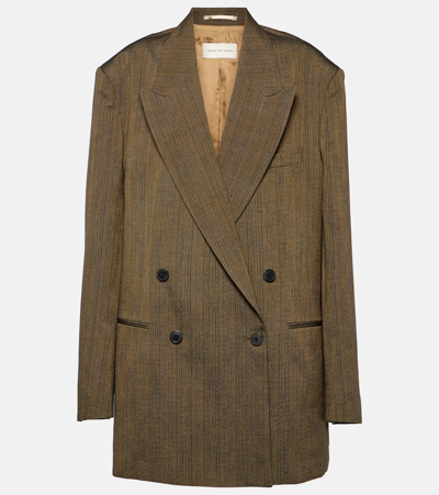 Shop Dries Van Noten Double-breasted Cotton-blend Blazer In Yellow