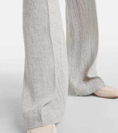 Shop Brunello Cucinelli Low-rise Linen-blend Wide-leg Sweatpants In Grey