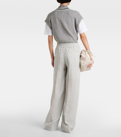 Shop Brunello Cucinelli Low-rise Linen-blend Wide-leg Sweatpants In Grey