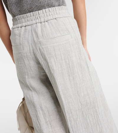 Shop Brunello Cucinelli Low-rise Linen-blend Wide-leg Sweatpants In Grey