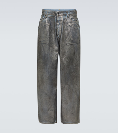Shop Acne Studios Mid-rise Metallic Wide-leg Jeans In Silver