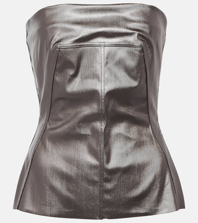 Rick Owens Top Bustier Lido In Denim Stretch Spalmato In Gun Metal In Grey
