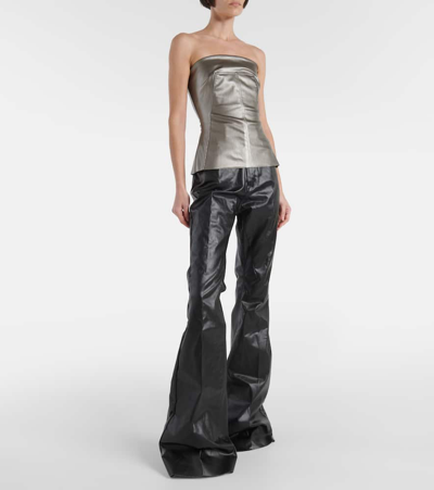 Rick Owens Top Bustier Lido In Denim Stretch Spalmato In Gun Metal In Grey