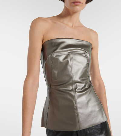 Rick Owens Top Bustier Lido In Denim Stretch Spalmato In Gun Metal In Grey