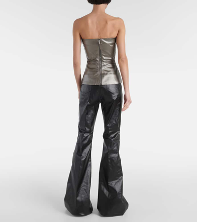 Rick Owens Top Bustier Lido In Denim Stretch Spalmato In Gun Metal In Grey