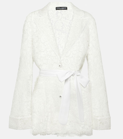 Shop Dolce & Gabbana Bow-detail Lace Jacket In White