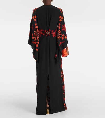 Shop Johanna Ortiz Embroidered Silk Maxi Dress In Black