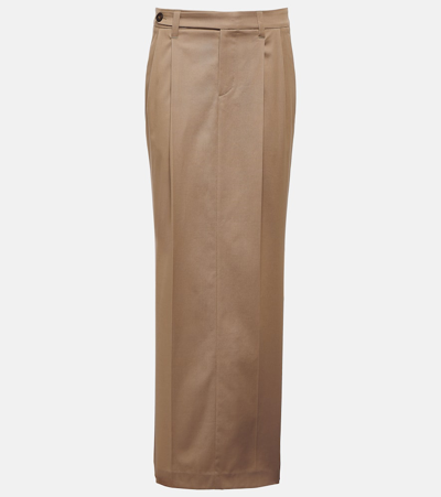 Shop Brunello Cucinelli Pleated Low-rise Cotton-blend Maxi Skirt In Beige