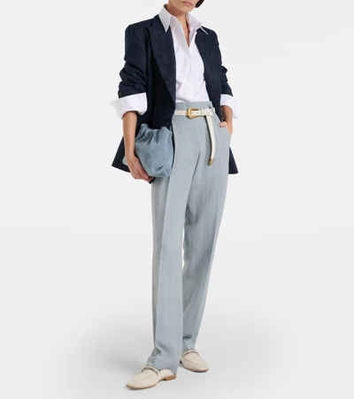 Shop Brunello Cucinelli High-rise Straight Pants In Blue