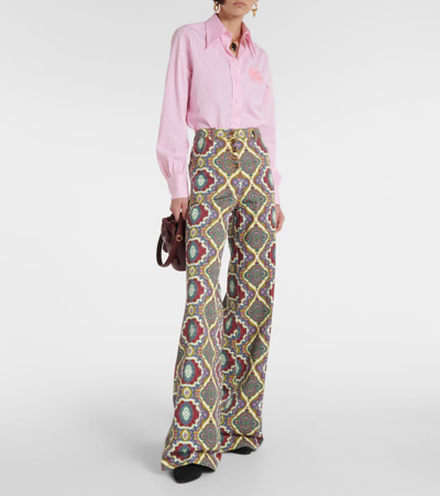 Shop Etro Printed High-rise Wide-leg Jeans In Orange