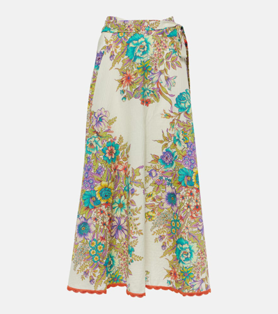 Shop Etro Floral Cotton And Silk Midi Skirt In Multicoloured