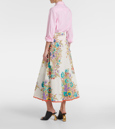 Shop Etro Floral Cotton And Silk Midi Skirt In Multicoloured