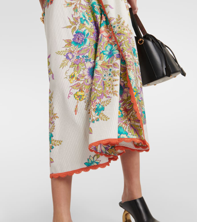 Shop Etro Floral Cotton And Silk Midi Skirt In Multicoloured