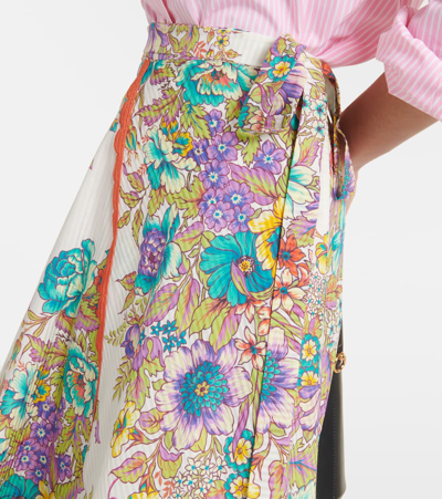 Shop Etro Floral Cotton And Silk Midi Skirt In Multicoloured