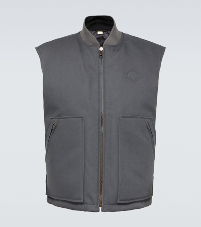 Shop Gucci Reversible Cotton Canvas Down Vest In Grey