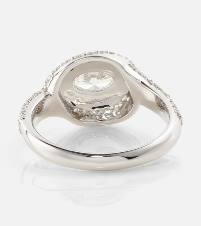 Shop Kamyen Oval 18kt White Gold Ring With Diamonds And Enamel In Metallic