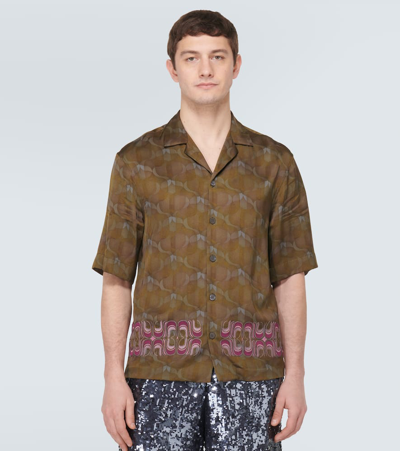 Shop Dries Van Noten Embroidered Printed Bowling Shirt In Green