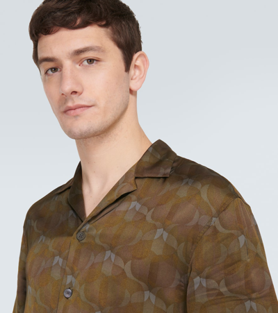 Shop Dries Van Noten Embroidered Printed Bowling Shirt In Green