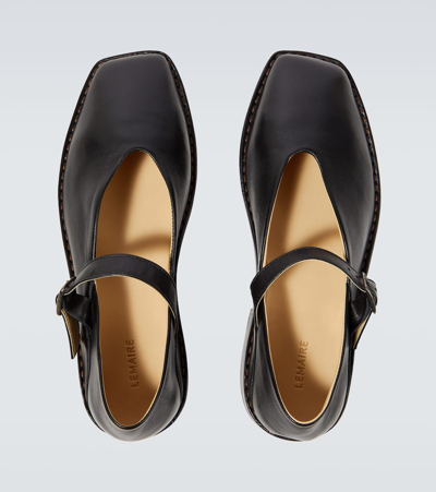 Shop Lemaire Leather Flats In Black