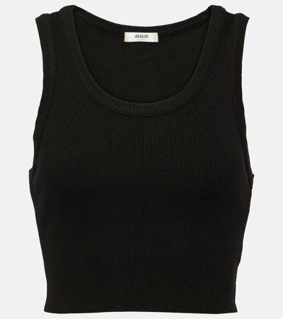 Shop Agolde Ribbed-knit Crop Top In Black