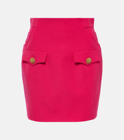 Shop Balmain Virgin Wool Miniskirt In Pink
