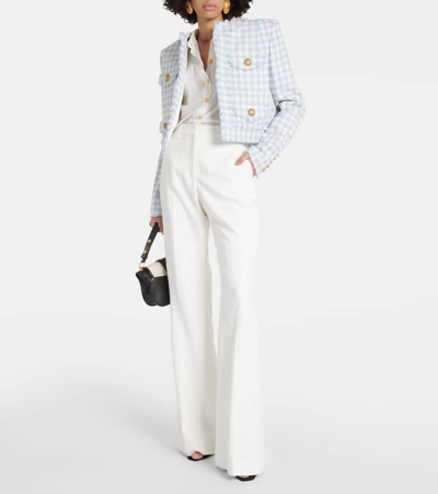 Balmain Blue Plaid Cropped Tweed Jacket