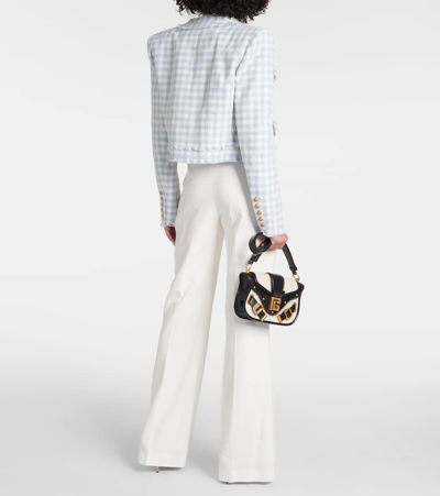 Balmain Blue Plaid Cropped Tweed Jacket