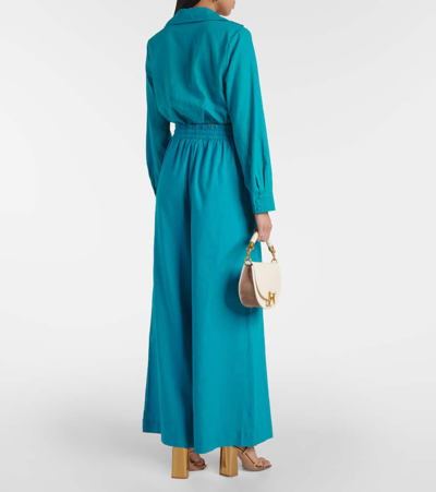 Shop Adriana Degreas Orquidea Linen-blend Crop Top In Blue
