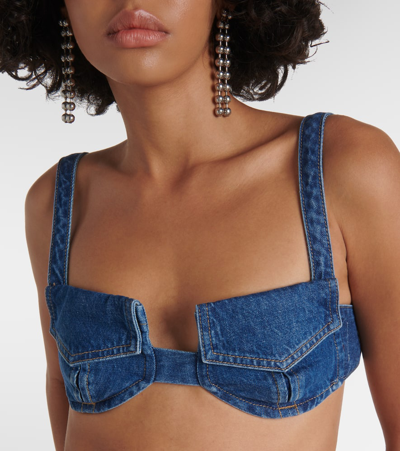 Shop Dion Lee Pocket Denim Bra Top In Blue