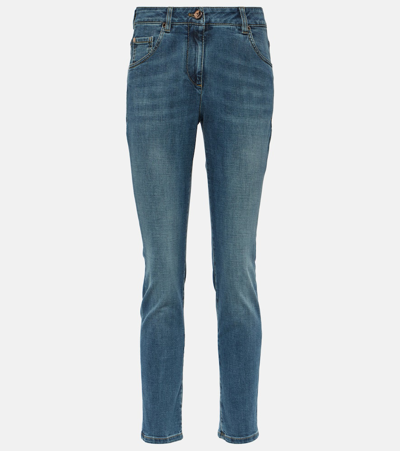 Shop Brunello Cucinelli High-rise Cropped Skinny Jeans In Blue