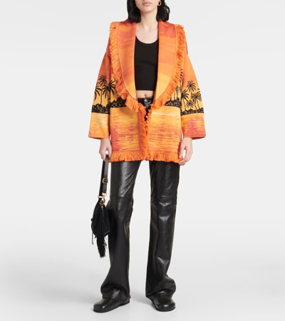 Shop Alanui Wool And Silk Jacquard Cardigan In Multicoloured