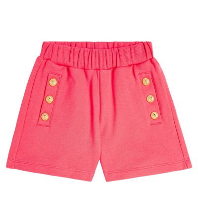 Shop Balmain Button-embellished Jersey Shorts In Pink