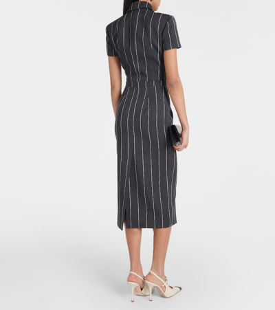 Alessandra Rich Pinstriped Light Wool Midi Skirt In White