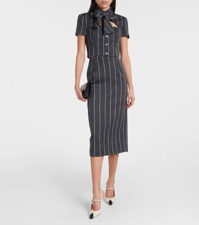 Alessandra Rich Pinstriped Light Wool Midi Skirt In White