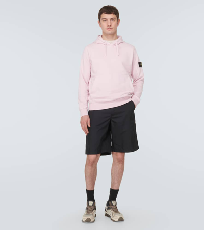 Shop Stone Island Compass Cotton Jersey Hoodie In Pink